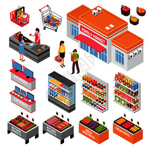 超市等距与食品电子符号隔离矢量插图超市等距装置图片