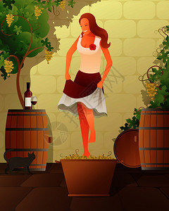 葡萄酒节与女桶葡萄梯度平矢量插图葡萄酒节插图图片