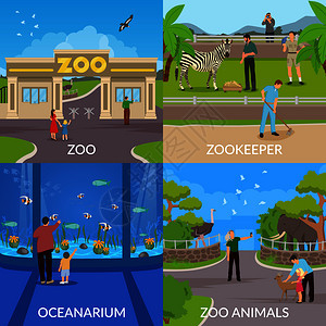 动物园2x2集入口动物园动物园管理员海洋馆动物广场平图标矢量插图动物园2x2理念图片