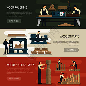 木工水平横幅木工木匠人物木制零件与文字阅读更多的按钮矢量插图木头粗糙的水平横幅图片