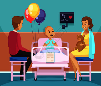 癌症儿童患者成与家庭肿瘤学符号平矢量插图癌症病人插图图片