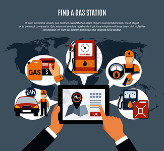 燃油泵海报与找加油站描述线搜索标签矢量插图燃油泵海报图片