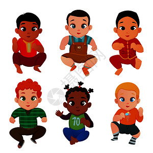 婴儿国际集与同的种族民族符号平孤立矢量插图婴儿国际套餐图片