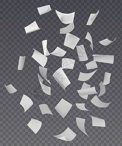 混沌落飞空白纸与弯曲的角落透明的背景现实矢量插图混乱的坠落飞纸图片