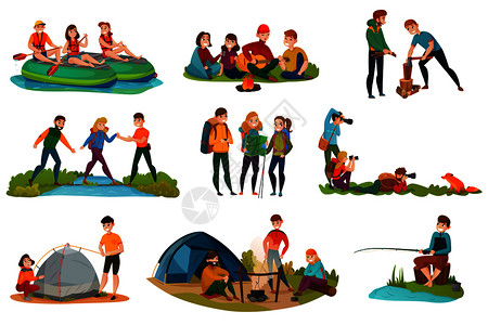 露营者帐篷食物自然符号平孤立矢量插图露营的人准备好了图片