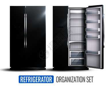 冰箱单色套打开空更宽的冰箱白色背景现实矢量插图冰箱单色套装图片