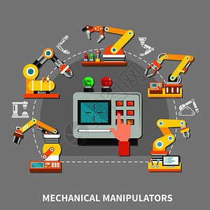 机器人手臂成与黄色技术设备工厂为同的需要矢量插图机器人手臂成图片