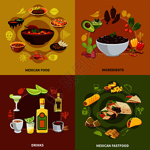 墨西哥食品理念与传统菜肴,三明治小吃,饮料矢量插图墨西哥食品理念图片