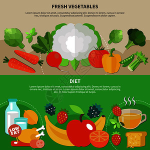 两个健康饮食平成与饮食新鲜蔬菜描述矢量插图健康饮食平分集图片