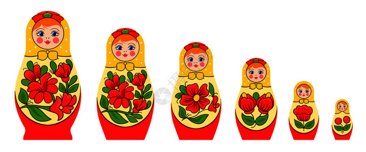 马蒂洛什卡波尔霍夫梅丹斯卡娅家族用传统的着色矢量插图了嵌套娃娃的平孤立图像俄罗斯堆叠娃娃套图片