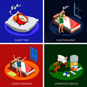 睡眠时间等距与梦中行走,健康觉醒,催眠药物孤立向量插图睡眠时间等距图片