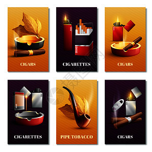 烟草产品写实卡管道雪茄符号孤立矢量插图烟草制品卡片套图片
