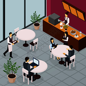 彩色商务午餐的人传单与小咖啡馆办公室商场矢量插图商务午餐人传单图片