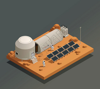 太阳电池板能量发生器设施另个行星表宇航员宇航服等距成矢量图宇航员太阳板等距成图片