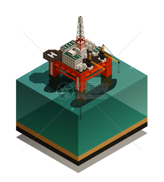 石油生产工业等距成与海上平台设施的钻井开采加工矢量图石油生产工业等距成图片