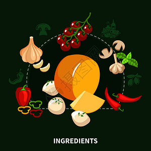意大利食品绿色背景与机成分用于流行的厨房平矢量插图意大利食品绿色背景图片