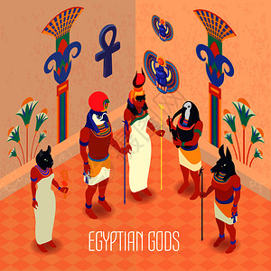 埃及古神女神彩色具等距三维矢量插图等距埃及插图图片