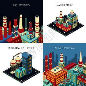 工厂管道工业企业现代设备制造工程工厂等距孤立矢量图工厂等距图片
