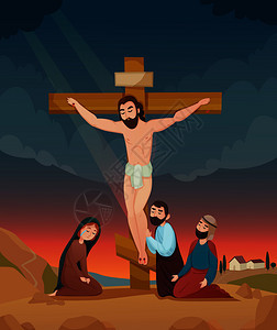 经故事与耶稣基督祈祷符号平矢量插图经故事插图背景图片