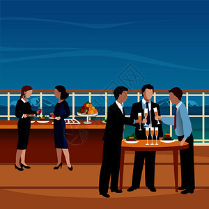 平彩色商务午餐人矢量插图与公司派的员工游艇矢量插图平彩色商务午餐人矢量插图图片