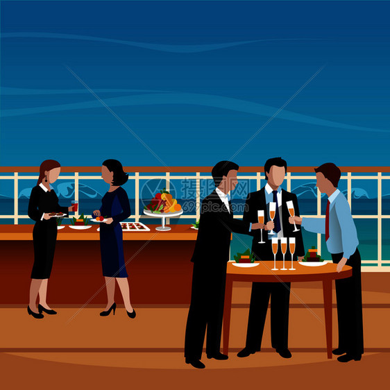 平彩色商务午餐人矢量插图与公司派的员工游艇矢量插图平彩色商务午餐人矢量插图图片