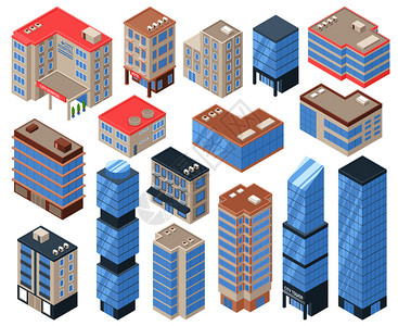 城市建筑等距与城市生活建筑符号孤立矢量插图城市建筑图片