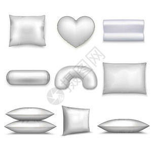 白色隔离枕头现实图标同的形状大小白色背景矢量插图枕头现实图标图片