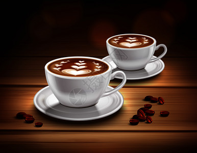杯卡布奇诺咖啡成与心图片咖啡豆现实矢量插图杯卡布奇诺咖啡成图片