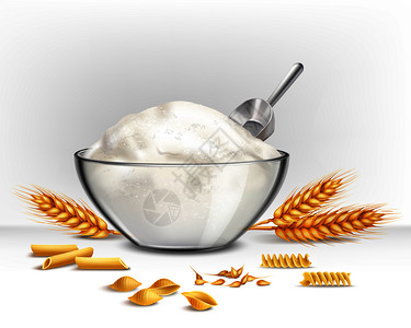 碗小麦粉与谷物谷物符号现实矢量插图碗小麦粉插图图片