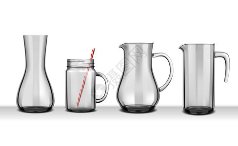 四个光滑的璃现实凸耳各种形状的卡夫白色背景矢量插图四个光滑的璃杯图片