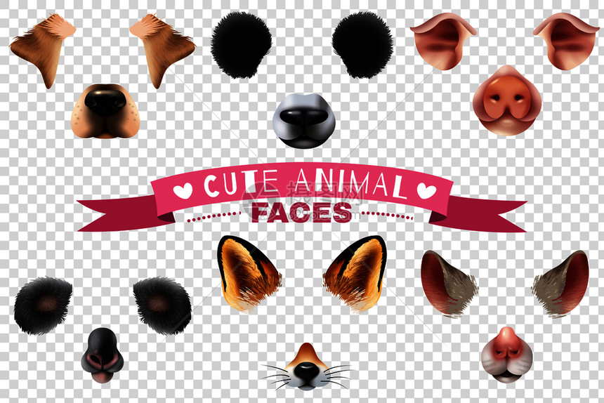 彩色可爱动物脸透明图标同的元素的动物口,以创造个可爱的效果矢量插图可爱的动物脸透明图标图片