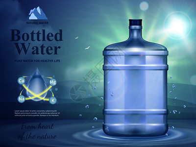 瓶装水广告构图与天然水符号现实矢量插图瓶装水广告成图片