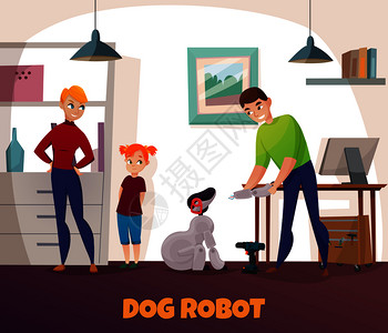 狗机器人修复与电子技术符号平矢量插图狗机器人修理图片