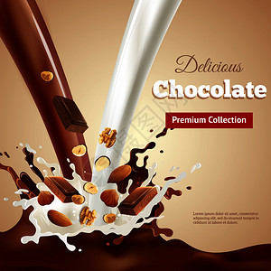 核桃牛奶美味的巧克力写实插图插画