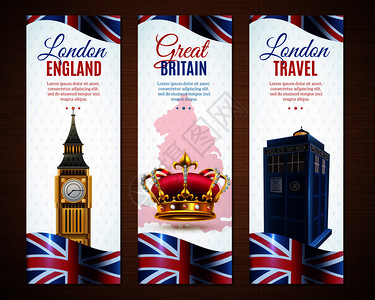 套英国伦敦旅游垂直横幅与大本图像矢量插图伦敦垂直横幅收藏图片