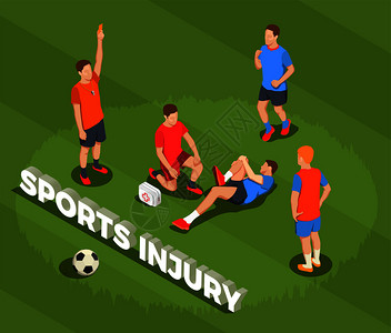 足球等距的人成与文字图像的痛苦球员犯规后,医生矢量插图足球运动伤害背景图片