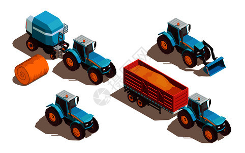 农业机械等距成与拖拉机粮食分离矢量插图农业机械等距成图片
