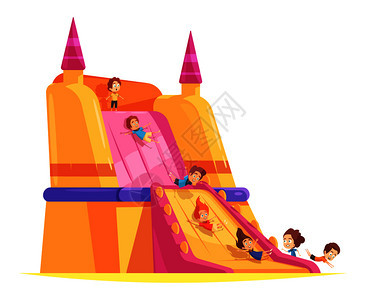 跳跃蹦床构图与巨大的流动传播驼峰图像卡通人物的儿童矢量插图蹦床儿童吸引作文图片
