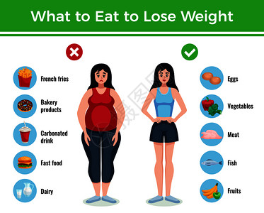 收腰元素饮食信息布局与信息,吃什么,以减少增加体重卡通矢量插图饮食信息图表布局插画