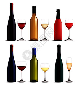 葡萄酒璃写实与红色粉红色白色葡萄酒分离矢量插图葡萄酒璃写实套装图片