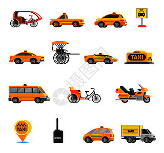 出租车图标集同类型的车辆汽车平风格矢量插图出租车图标图片