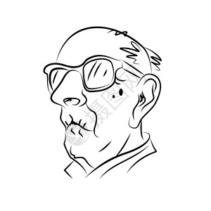 守着黑白无常的幽灵戴眼镜的老人的肖像手拉着素描黑白插画