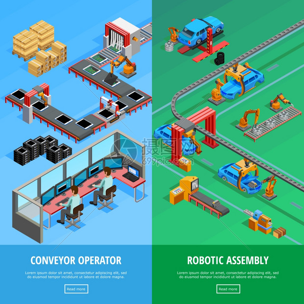 1605i201063pm003c20购物中心象输送机操作员汽车制造机器人装配线2等距垂直横幅网页图片