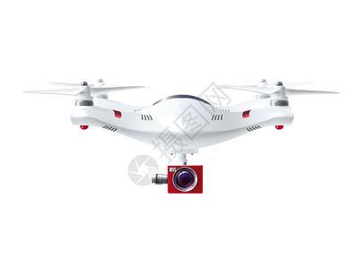 白色无人机红色相机单白色无人机与红色相机摄影视频监控现实风格的孤立矢量插图图片