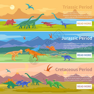 龙扁平的水平横幅龙扁平水平横幅的背景与巨大的古代穿山甲生活数百万前的矢量插图图片