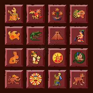 玛雅图标玛雅广场图标文明文化符号平孤立矢量插图图片