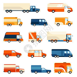送货卡车准备好了同尺寸的彩色送货卡车白色背景平矢量插图上背景图片