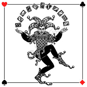 小丑背景插图小丑卡背景与黑桃心钻石俱乐部平矢量插图背景图片