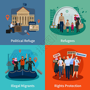 无国籍难民2x2无国籍难民2x2集的政治避难,移民权利保护会议平构成矢量插图图片