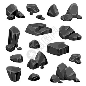 黑色的石头石头黑色岩石石头碎片花岗岩自然矿物卡通风格矢量插图图片